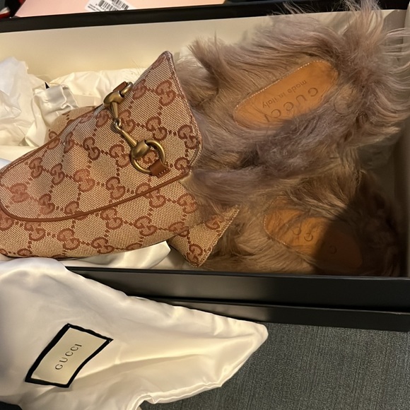 Gucci Fur Luxury GG pattern mules/loafers - Picture 2 of 4